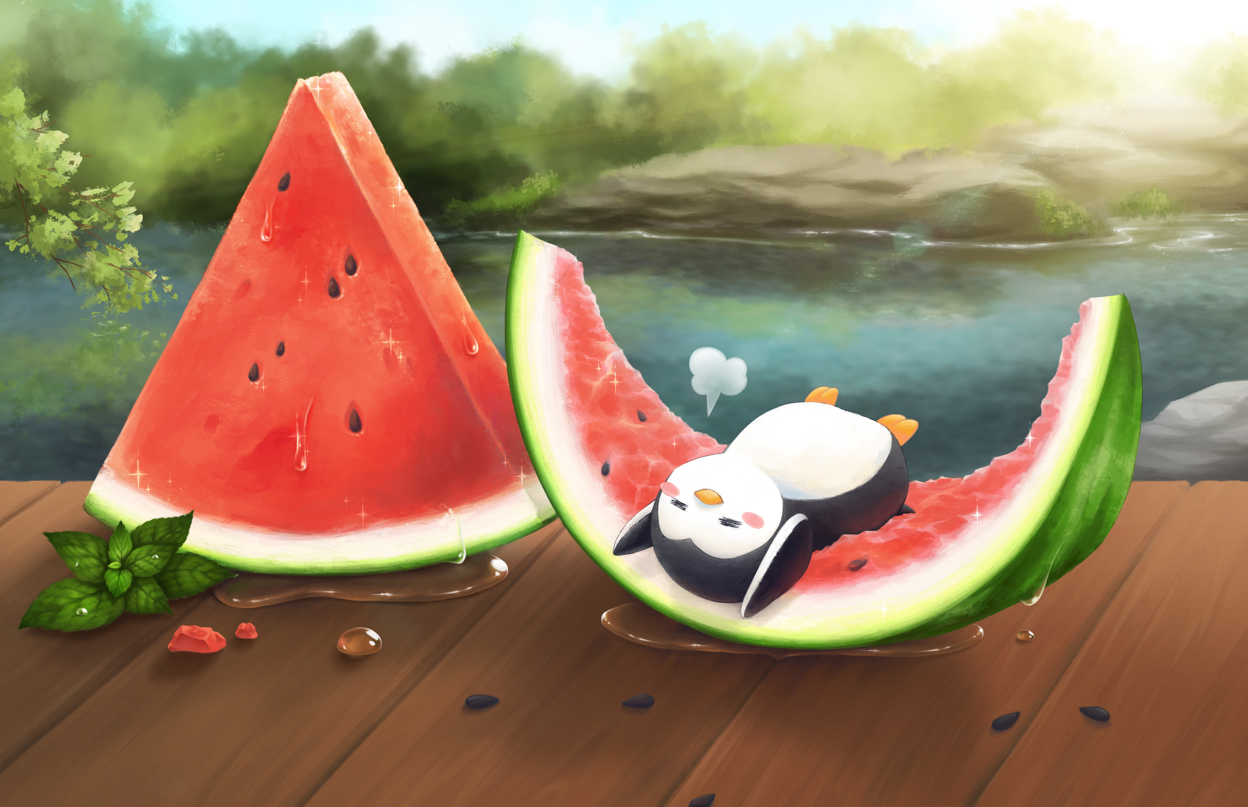 Summer Watermelon Penguin Illustration